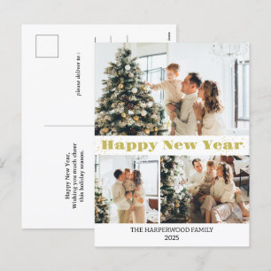 シンプルモダンエレガントHappy New Year Three-Photo シーズンポストカード