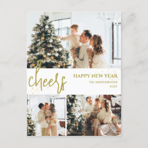 シンプルモダンエレガントHappy New Year Three-Photo シーズンポストカード