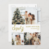 シンプルモダンエレガントHappy New Year Three-Photo シーズンポストカード (正面/裏面)