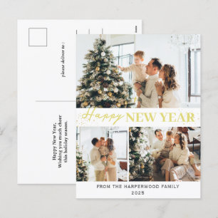 シンプルモダンエレガントHappy New Year Three-Photo シーズンポストカード