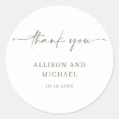 シンプルモダンエレガントSage Green Script 結婚's ラウンドシール (正面)