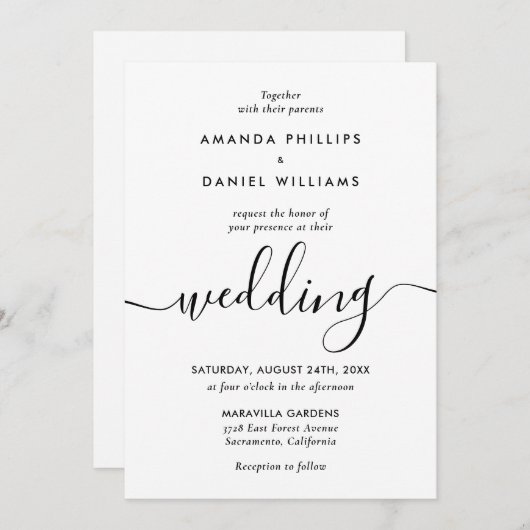 シンプルモダンエレガントScript結婚の 招待状 (正面/裏面)
