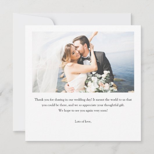 シンプルモダンエレガントScript金ゴールド結婚の写真 サンキューカード (裏面)