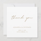 シンプルモダンエレガントScript金ゴールド結婚の写真 サンキューカード (正面)