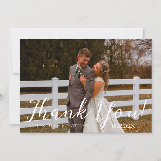シンプルモダンエレガントScript 2の写真結婚s サンキューカード (正面)