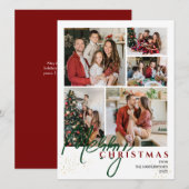 シンプルモダンエレガントScript 5 photo Christmas シーズンカード (正面/裏面)
