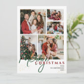 シンプルモダンエレガントScript 5 photo Christmas シーズンカード (スタンド正面)