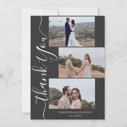 シンプルモダンエレガントScript 6結婚枚の写真 サンキューカード (正面)