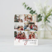シンプルモダンエレガントScript 6 photo Christmas シーズンポストカード (スタンド正面)