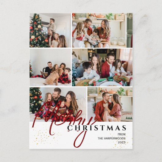 シンプルモダンエレガントScript 6 photo Christmas シーズンポストカード (正面)