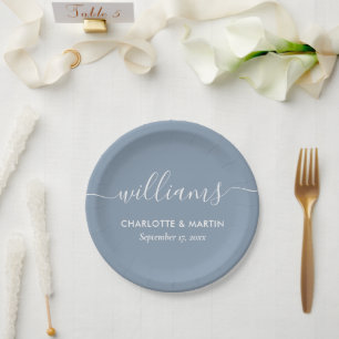 シンプルモダンエレガントScript Dusty Blue 結婚's ペーパープレート