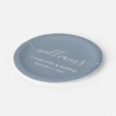 シンプルモダンエレガントScript Dusty Blue 結婚's ペーパープレート (アングル)