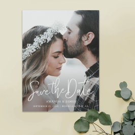 シンプルモダンエレガントScript Photo日付の保存 マグネット招待状