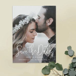 シンプルモダンエレガントScript Photo日付の保存 マグネット招待状