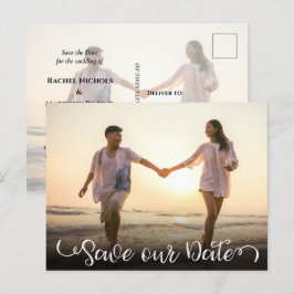 シンプルモダンエレガントScript Photo日付の保存 案内ポストカード