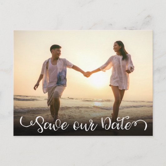 シンプルモダンエレガントScript Photo日付の保存 案内ポストカード (正面)