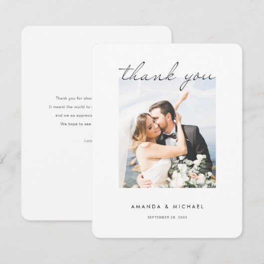 シンプルモダンエレガントScript Photo結婚's サンキューカード (正面/裏面)