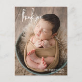シンプルモダンエレガントScript Photo Thank You誕生 案内ポストカード (正面)