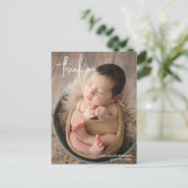 シンプルモダンエレガントScript Photo Thank You誕生 案内ポストカード (スタンド正面)