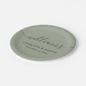 シンプルモダンエレガントScript Sage Green 結婚's ペーパープレート (アングル)