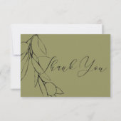 シンプルモダンオリーブグリーンオリーブブランチ サンキューカード (正面)