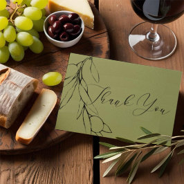シンプルモダンオリーブグリーンオリーブブランチ サンキューカード