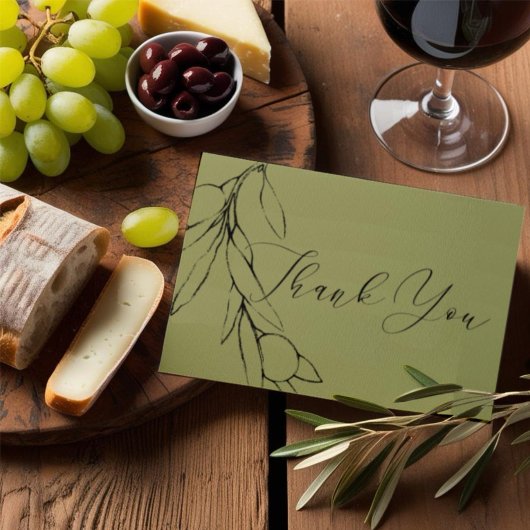 シンプルモダンオリーブグリーンオリーブブランチ サンキューカード
