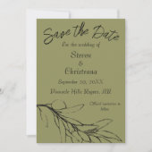 シンプルモダンオリーブグリーンオリーブブランチ セーブザデート (正面)