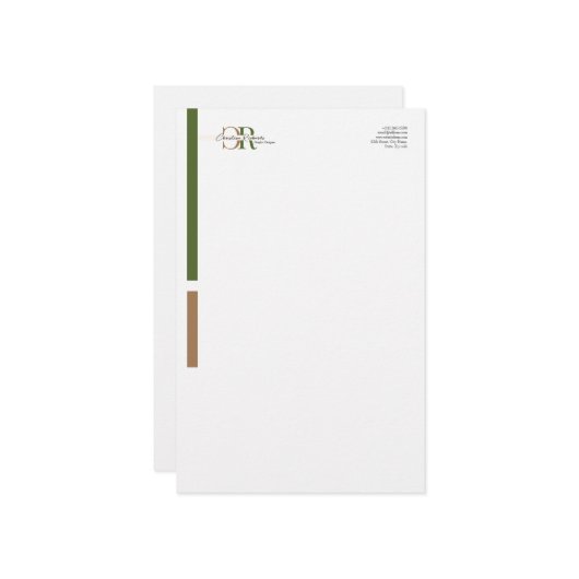 シンプルモダンオリーブグリーン金ゴールドモノグラム 便箋 (正面/裏面インサイチュ)