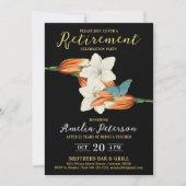 シンプルモダンオレンジブラックリタイアメントリリーフローラ 招待状 (正面)