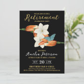 シンプルモダンオレンジブラックリタイアメントリリーフローラ 招待状 (スタンド正面)