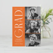 シンプルモダンオレンジ3写真卒業パーティー 招待状 (スタンド正面)