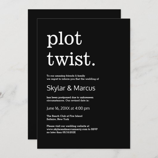 シンプルモダンカジュアル結婚延期期間 招待状 (正面/裏面)