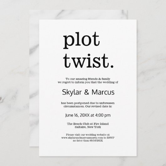 シンプルモダンカジュアル結婚延期期間 招待状 (正面/裏面)