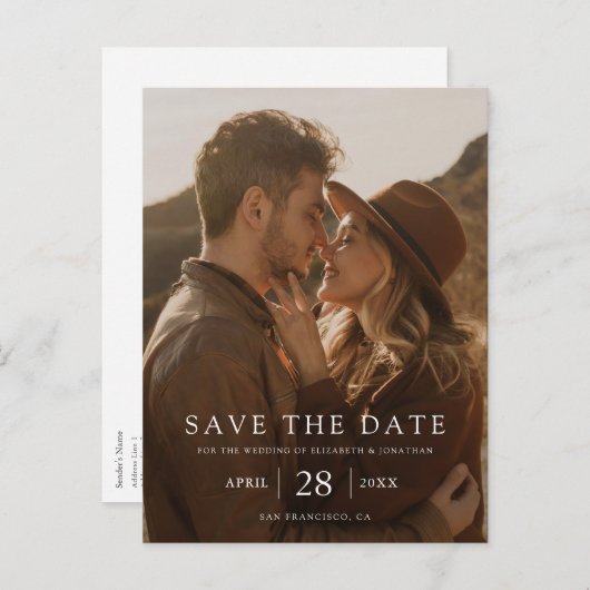 シンプルモダンカスタム写真の結婚式 案内ポストカード (正面/裏面)