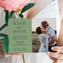 シンプルモダンカスタム写真セージ結婚グリーン セーブザデート