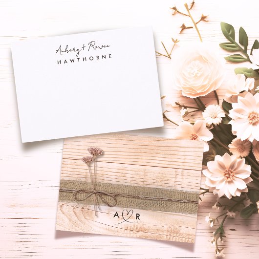 シンプルモダンカップルウッド素朴赤面ワイルドフラワー ノートカード