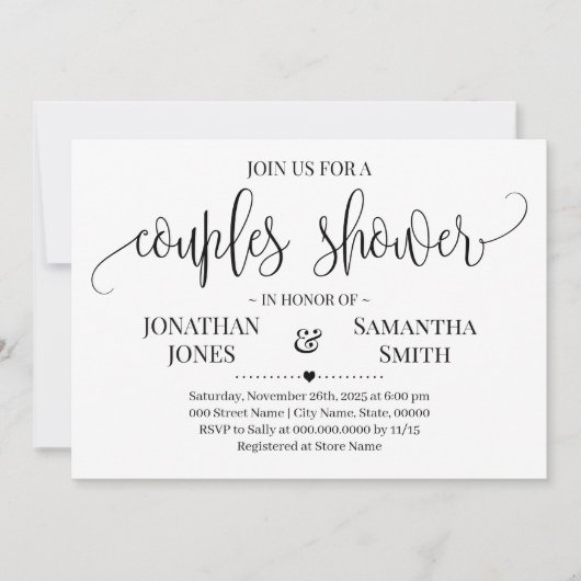 シンプルモダンカップルシャワーミニマ結婚リスト 招待状 (正面)