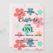 シンプルモダンカラフルデイジー花誕生会 セーブザデート (正面)