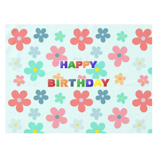 シンプルモダンカラフルデイジー花誕生会 テーブルクロス (正面(横))