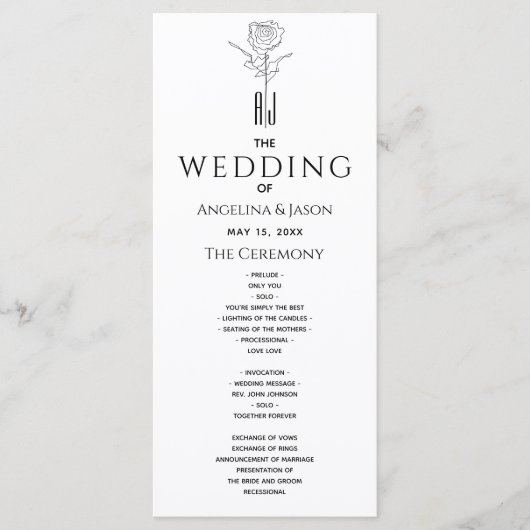 シンプルモダンカリグラフィー結婚式 プログラム (正面)