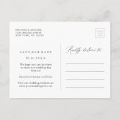 シンプルモダンカリグラフィー結婚式 Save Our Date 案内ポストカード (裏面)