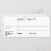 シンプルモダンギフト証明書ギフトカード追加ロゴ (裏面)