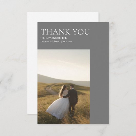シンプルモダンクラシック結婚のフォトカードに感謝 サンキューカード (正面/裏面)