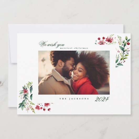 シンプルモダンクリスマスさくらんぼ白い赤の写真 シーズンカード (正面)