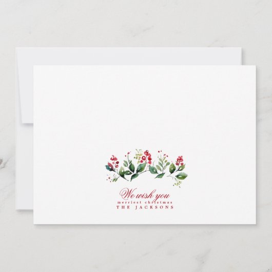 シンプルモダンクリスマスさくらんぼ白い赤の写真 シーズンカード (裏面)