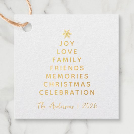 シンプルモダンクリスマスの木の願い金ゴールド フェイバータグ (正面)