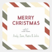 シンプルモダンクリスマスストライプ家族ギフト スクエアシール (正面)