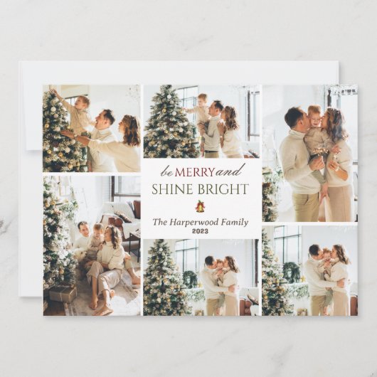 シンプルモダンクリスマスツリーファミリーフォトコラージュ シーズンカード (正面)