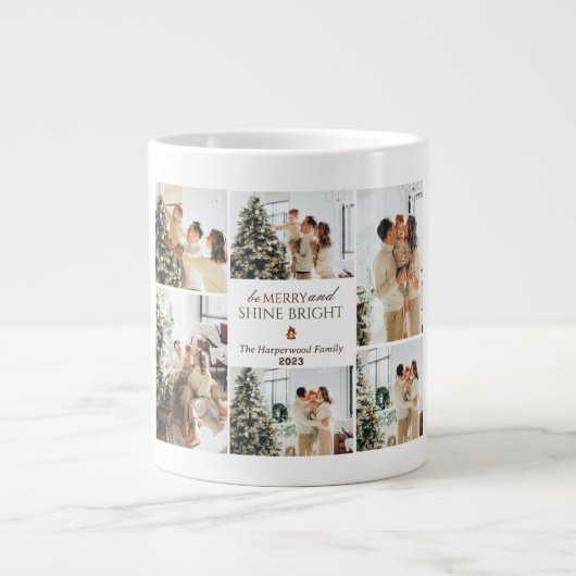 シンプルモダンクリスマスツリーファミリーフォトコラージュ ジャンボコーヒーマグカップ (正面)